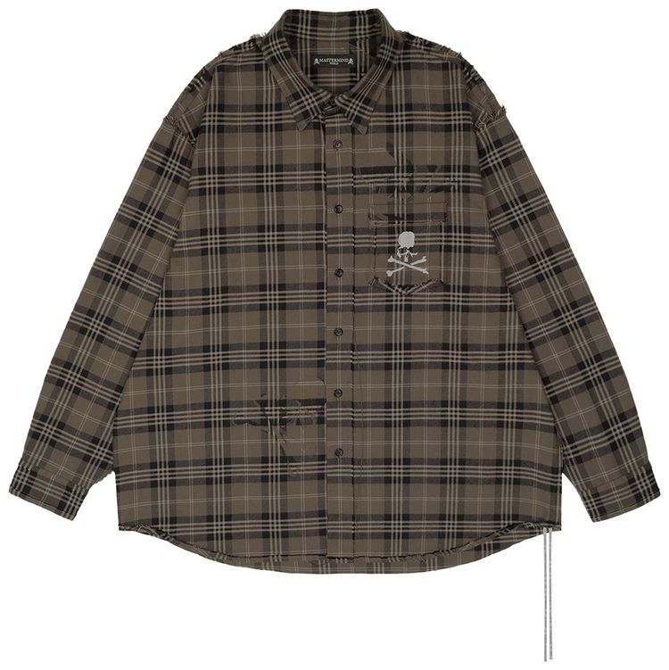 Mastermind World Reversible Raw Edge Plaid Shirt Grey Plaid