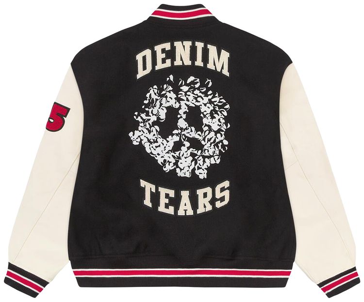 Denim Tears Peace Wreath Varsity Jacket BlackWhite