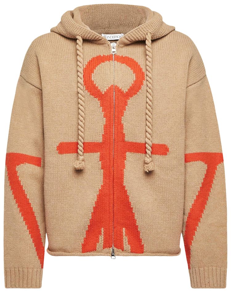 JW Anderson Zip Up Anchor Hoodie Beige