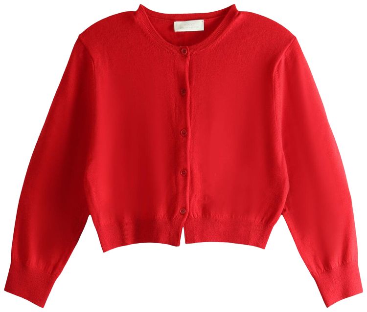 Amomento Round Neck Crop Cardigan Red
