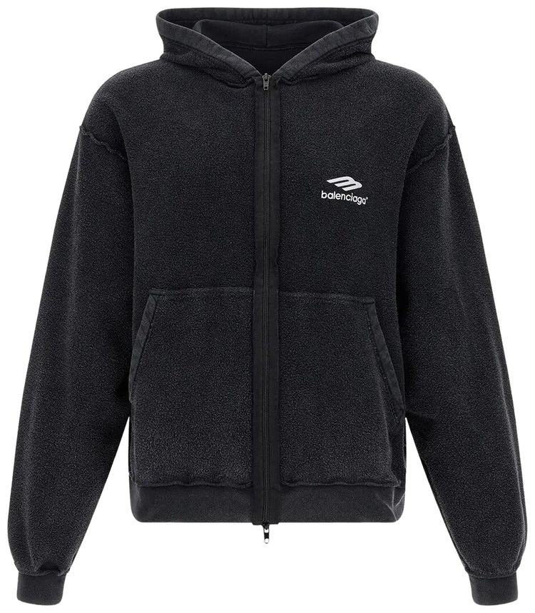Balenciaga Inside Out Zip Up Hoodie Faded Washed Black
