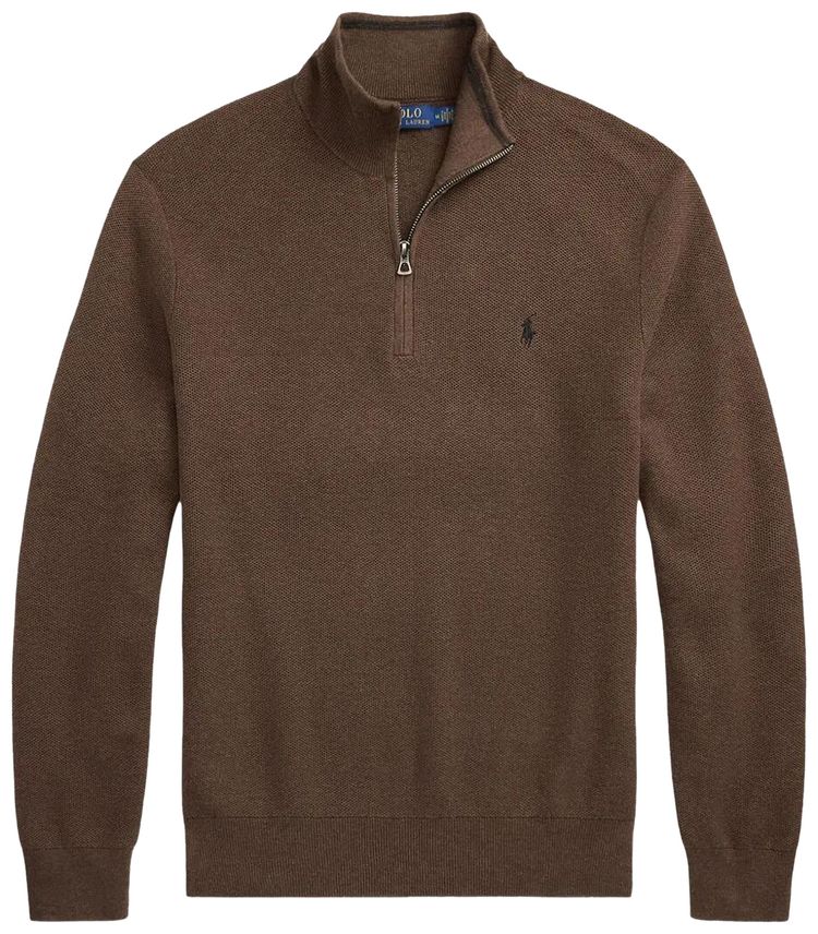 Polo Ralph Lauren Long Sleeve Zip Sweater Pullover Brown Heather
