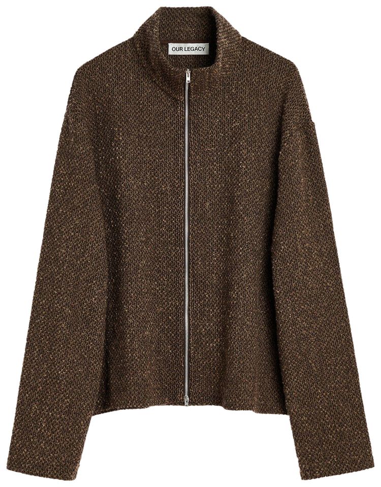 Our Legacy Shrunken Fullzip Polo Coat Brown Sparse Buckle Weave