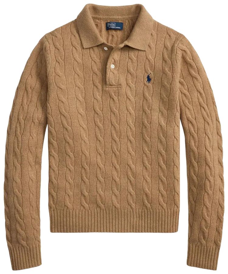 Polo Ralph Lauren Long Sleeve Collared Pullover Sweater Camel Melange