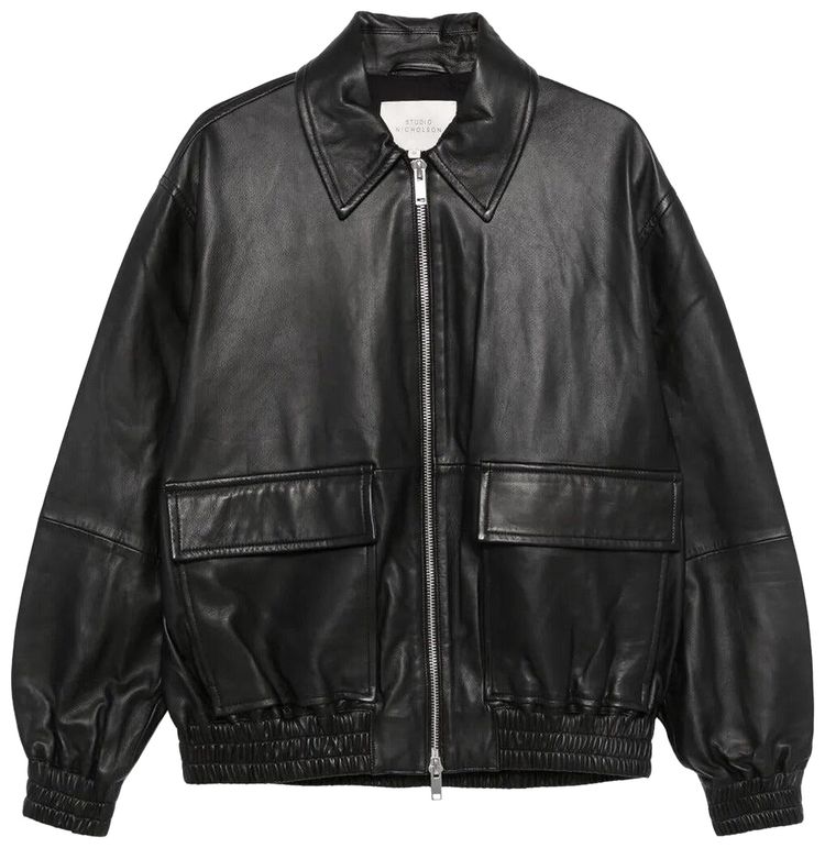 Studio Nicholson Leather Bomber Jacket Black