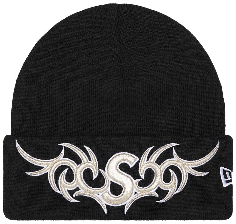 Supreme New Era Tribal S Logo Beanie Black