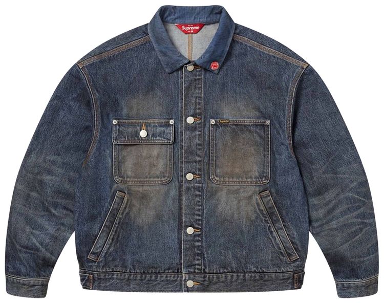 Supreme Distressed Selvedge Trucker Jacket Washed Indigo