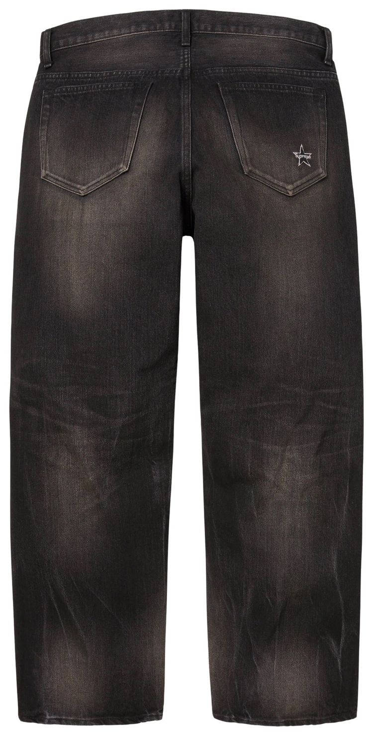 Supreme Distressed Loose Fit Selvedge Jean Washed Black