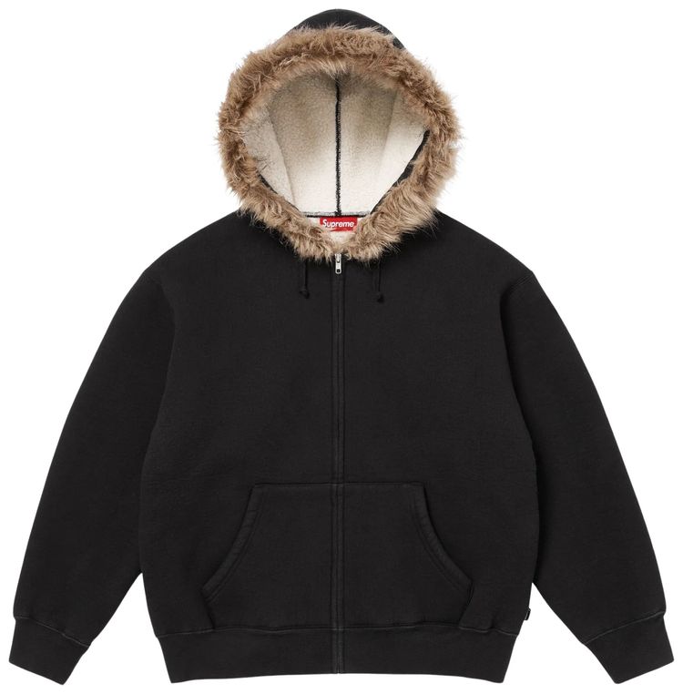 Supreme Faux Fur Zip Up Hooded Sweatshirt Black