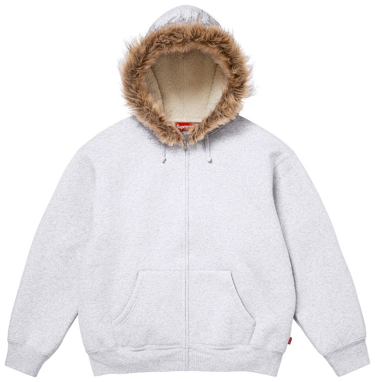 Supreme Faux Fur Zip Up Hooded Sweatshirt Ash Grey