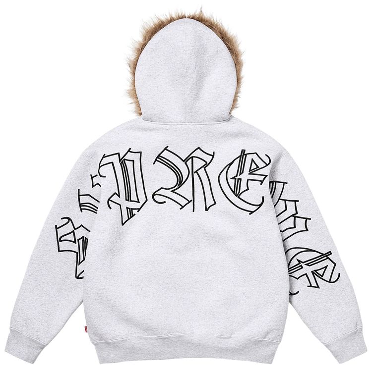 Supreme Faux Fur Zip Up Hooded Sweatshirt Ash Grey
