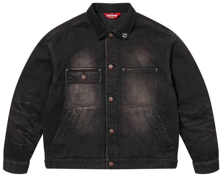 Supreme Distressed Selvedge Trucker Jacket Washed Black