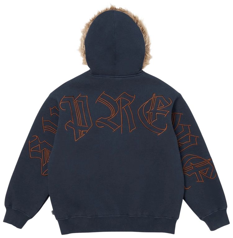 Supreme Faux Fur Zip Up Hooded Sweatshirt Navy