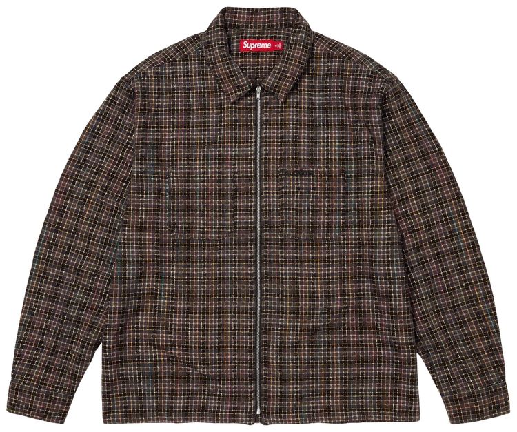 Supreme Metallic Plaid Zip Up Shirt Washed Black