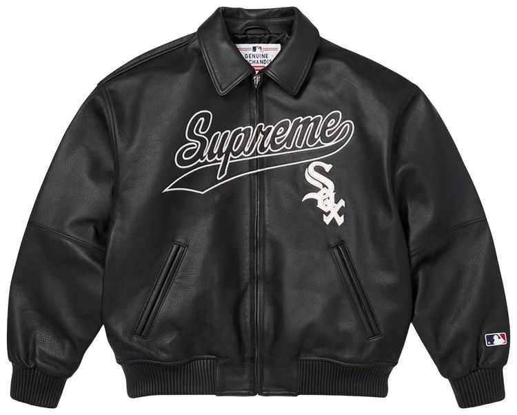 Supreme x Chicago White Sox Leather Varsity Jacket Black
