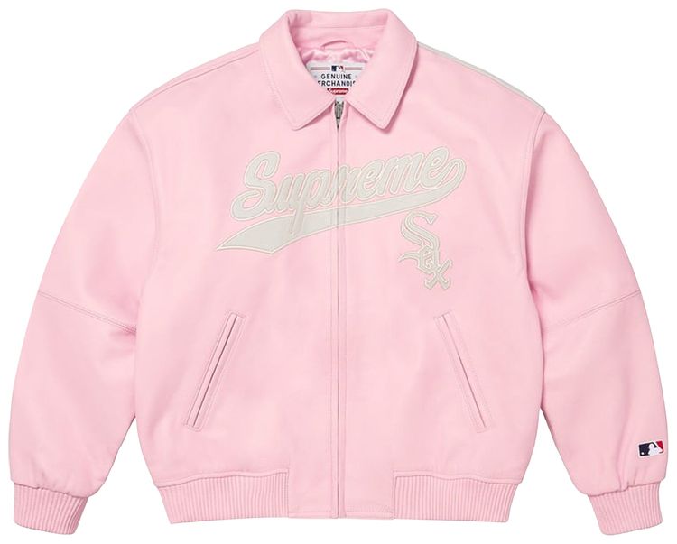 Supreme x Chicago White Sox Leather Varsity Jacket Pink