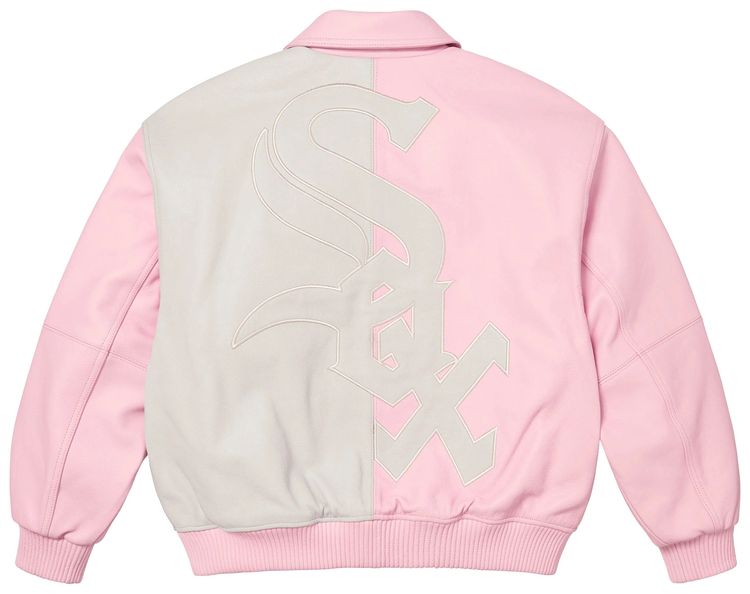 Supreme x Chicago White Sox Leather Varsity Jacket Pink