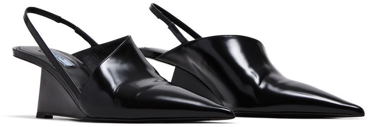 Prada Wmns Brushed Leather Slingback Pumps Black