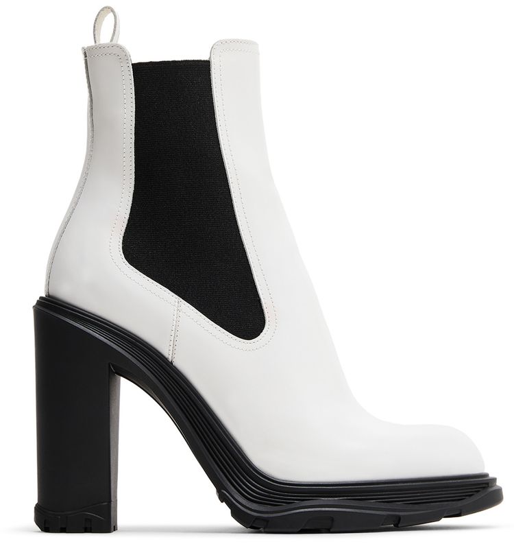 Alexander McQueen Wmns Tread Slick Heeled Chelsea Boot Ivory Black