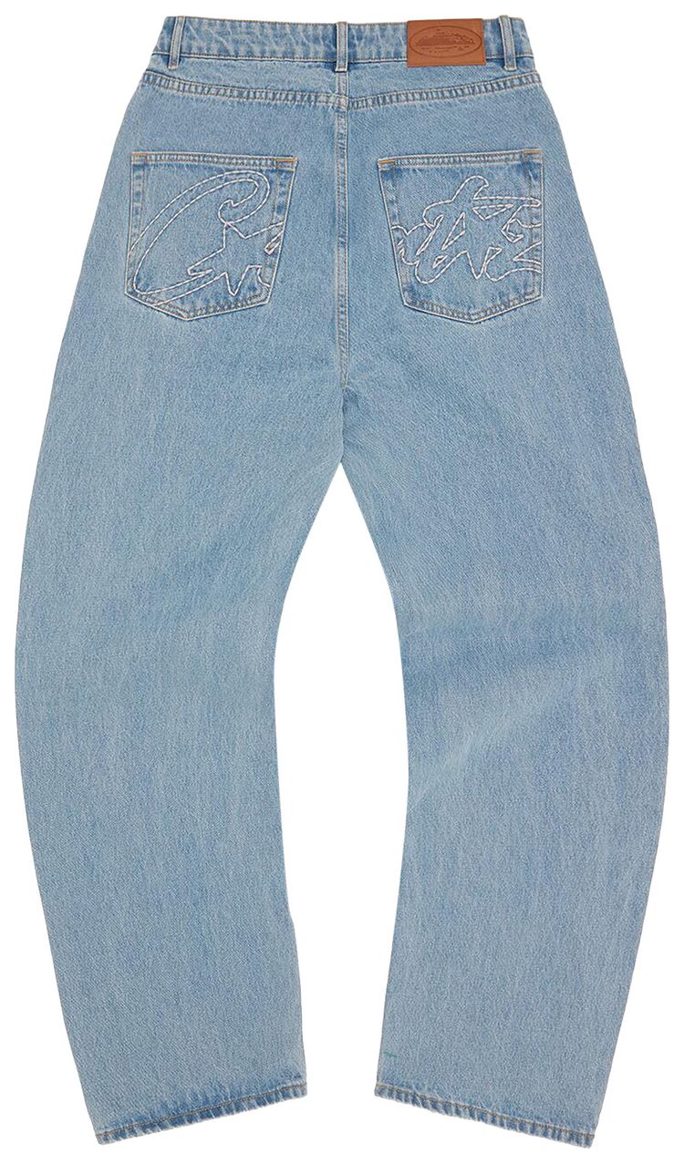 Corteiz Allstarz Denim Baggy Jeans Washed Blue