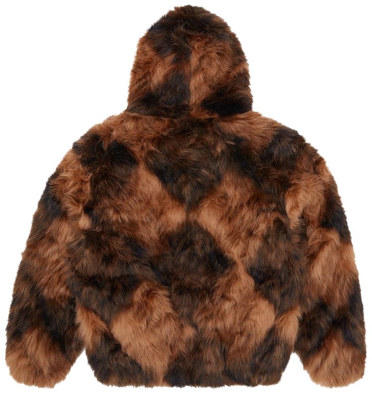 Corteiz Diamond Hooded Fur Jacket Brown