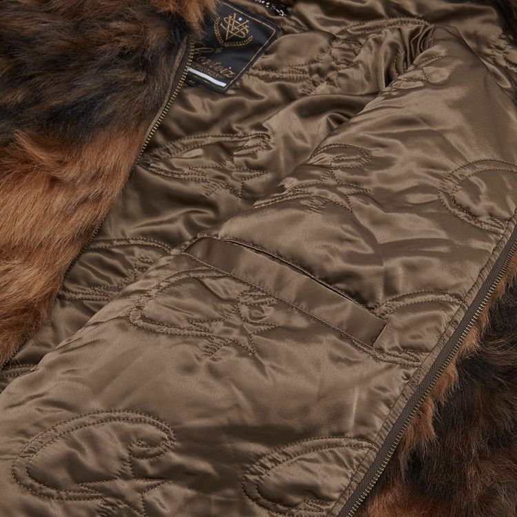 Corteiz Diamond Hooded Fur Jacket Brown