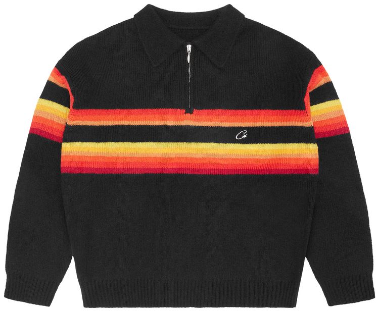 Corteiz Gradient Half Knit Zip Pullover Black