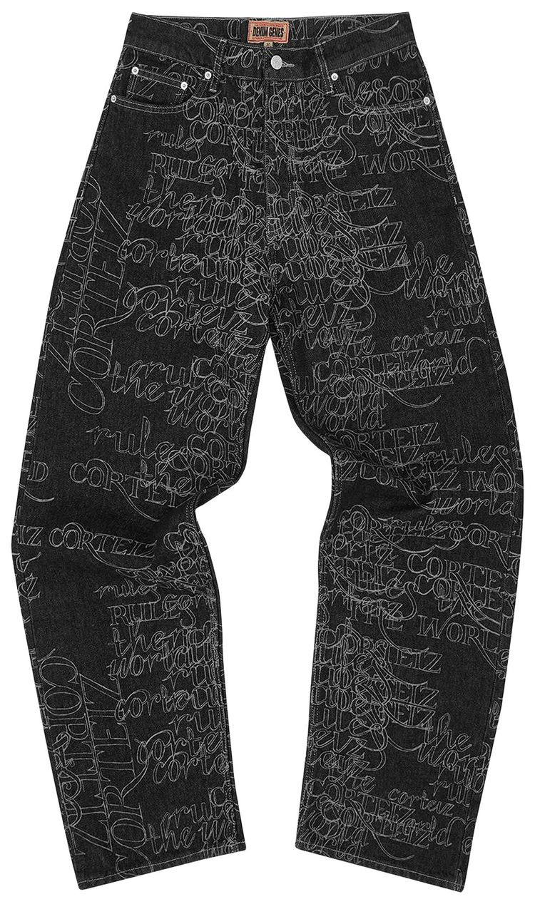Corteiz Handwritten Denim Baggy Jeans Black