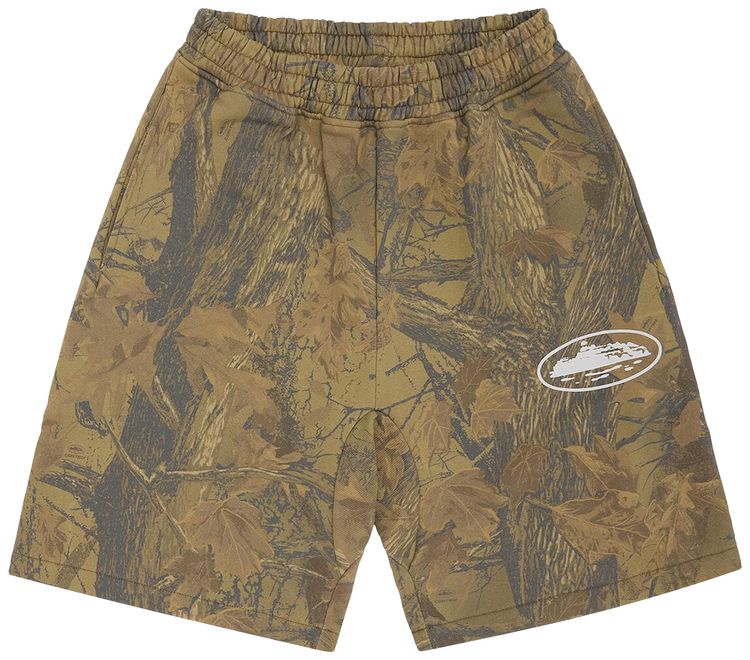 Corteiz Island Puff Print Sweatshort Forest Camo