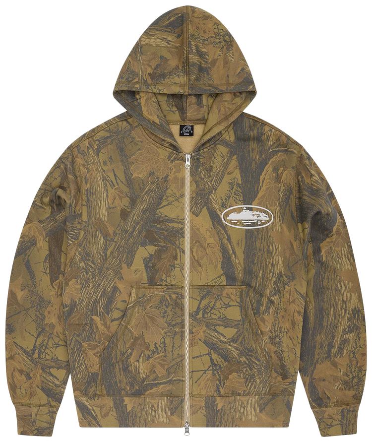 Corteiz Island Puff Print Zip Hoodie Forest Camo