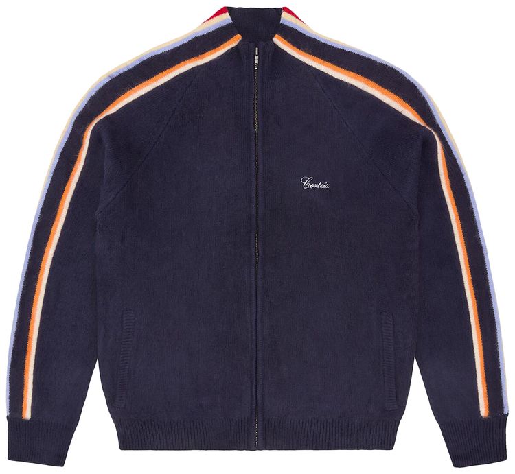 Corteiz Multi Stripe Knit Zip Up Navy