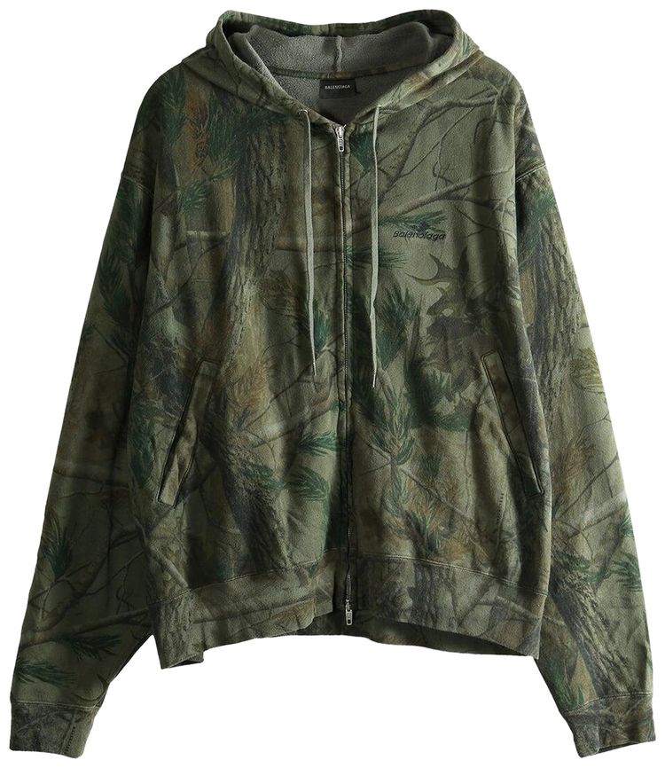 Balenciaga Oversized Zip Up Hoodie Forest Green