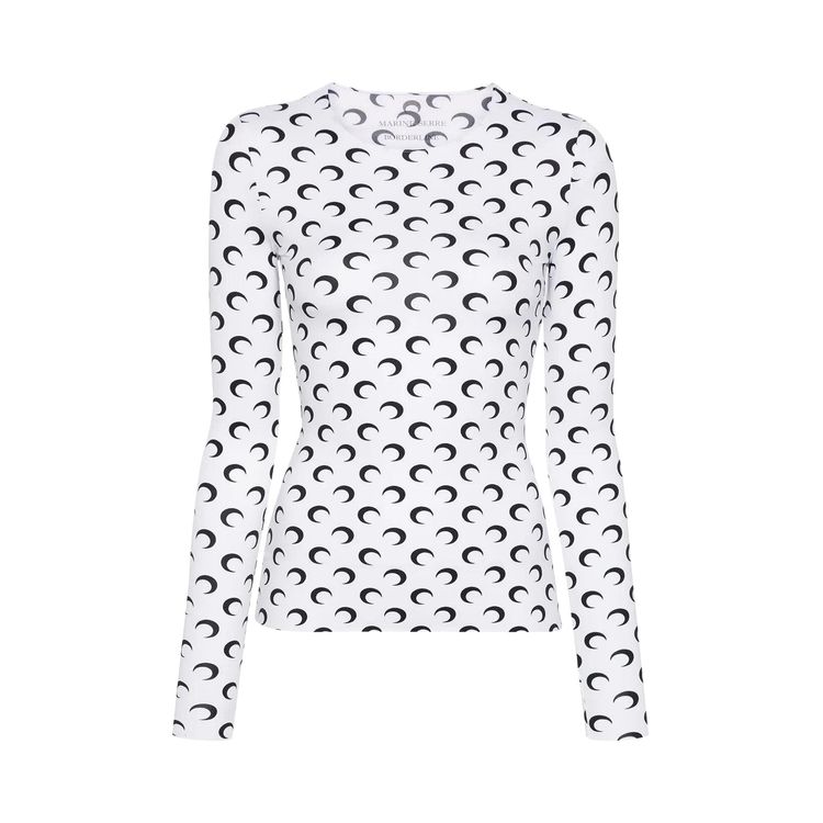 Marine Serre Moon Printed Jersey Long Sleeve Crewneck Top Optical White