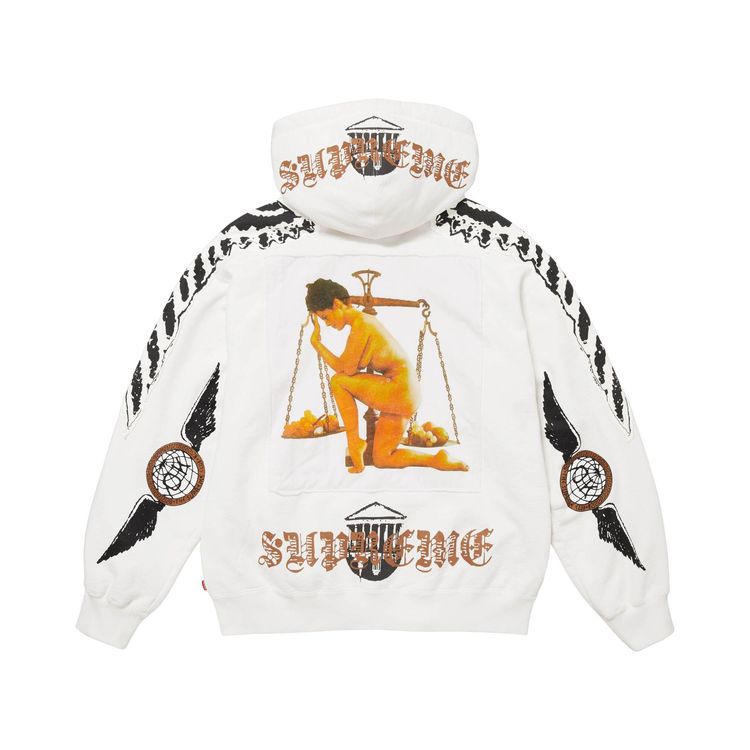Supreme Wings Zip Up Hooded Sweatshirt White