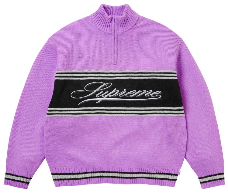 Supreme Script Stripe Half Zip Sweater Purple