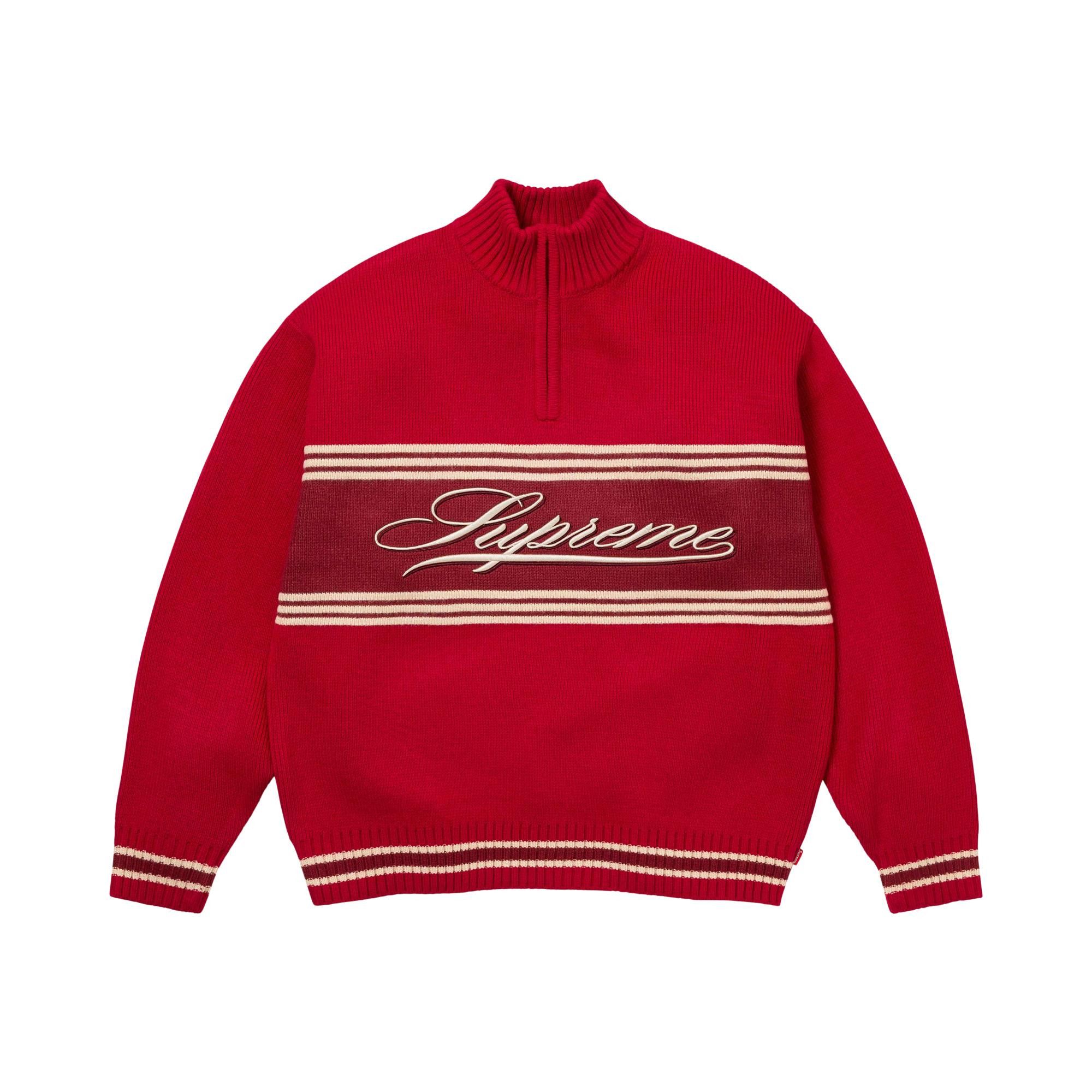 Buy Supreme Script Stripe Half Zip Sweater 'Red' - FW25SK42 RED | GOAT