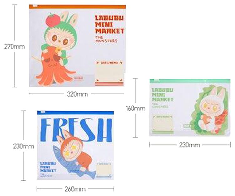Pop Mart Labubu THE MONSTERS Wacky Mart Series Food Sealing Bag Set of 3 Small Medium  Large Multicolor