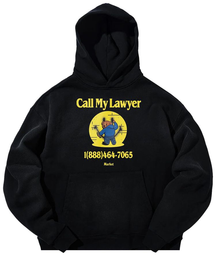 Market Smiley Call My Lawyer Bear Hoodie Black