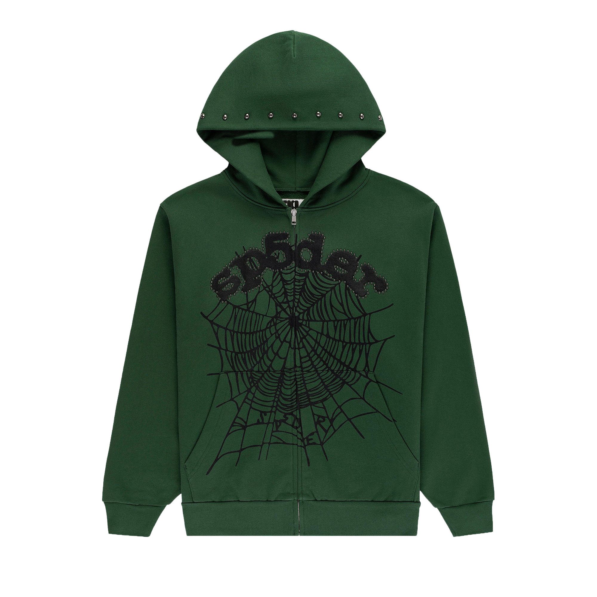 Buy Sp5der Og Web Studded Zip Hoodie 'Green' - ST005FW25GRN | GOAT