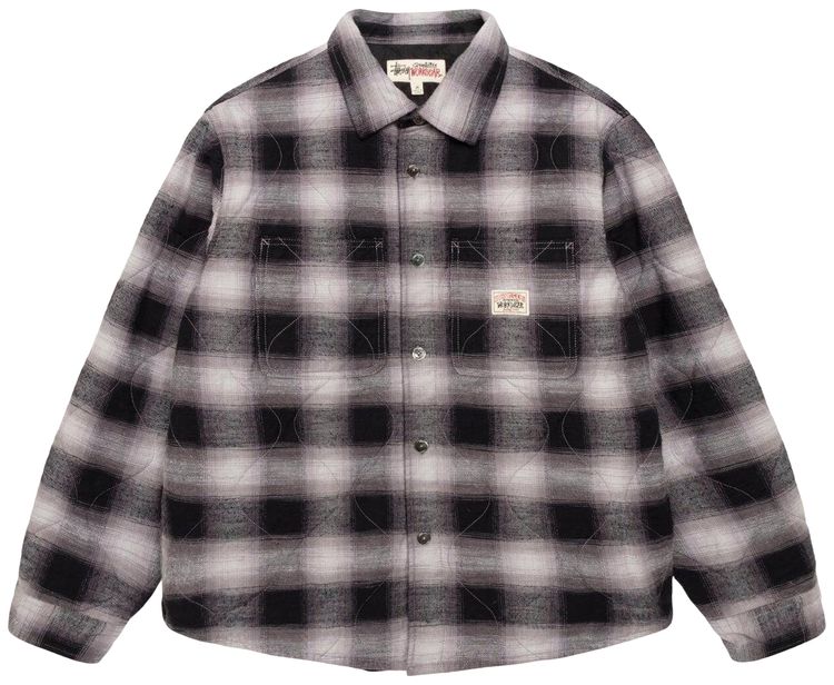 Stussy Quilted Plaid Shirt Jacket Grey
