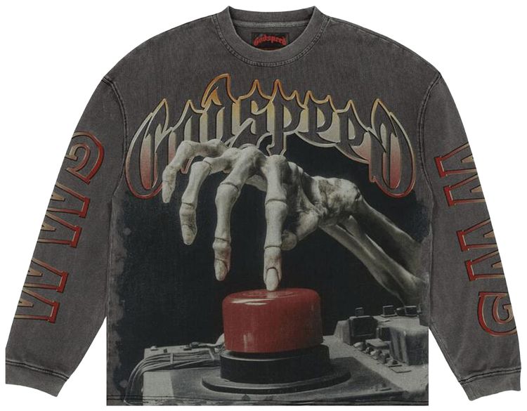 Godspeed Code Red Long Sleeve T Shirt Grey Wash