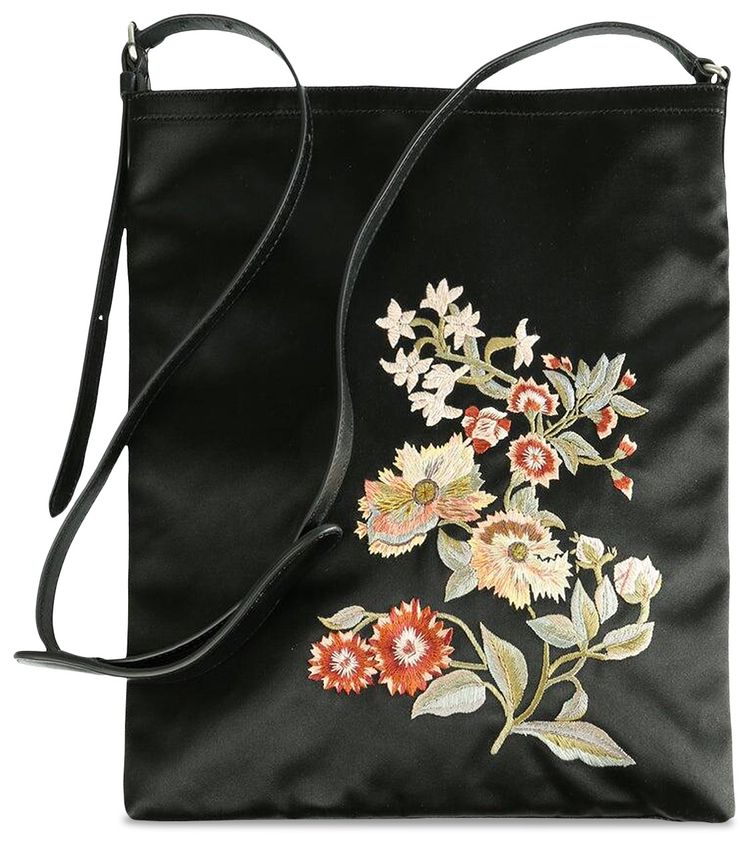 Dries Van Noten Floral Embroidery Bag Black