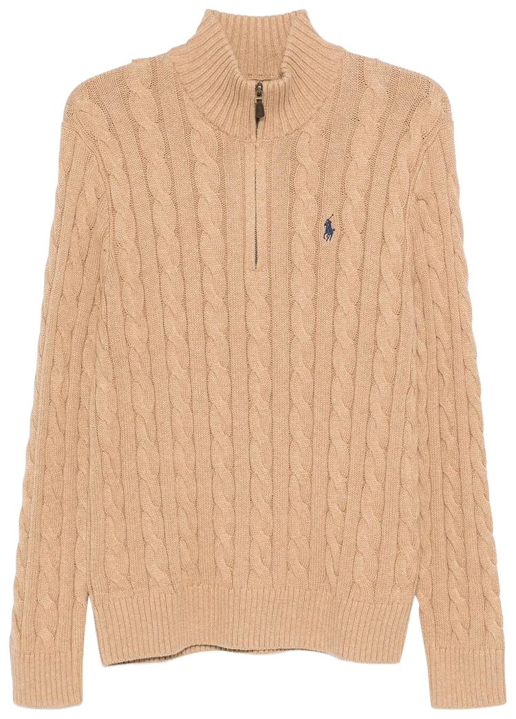 Polo Ralph Lauren Cotton LS Zip Sweater Camel Melange