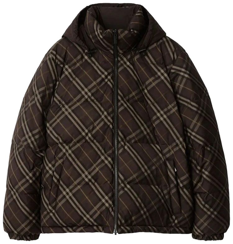 Burberry Stand Collar Check Zip Up Coat Truffle