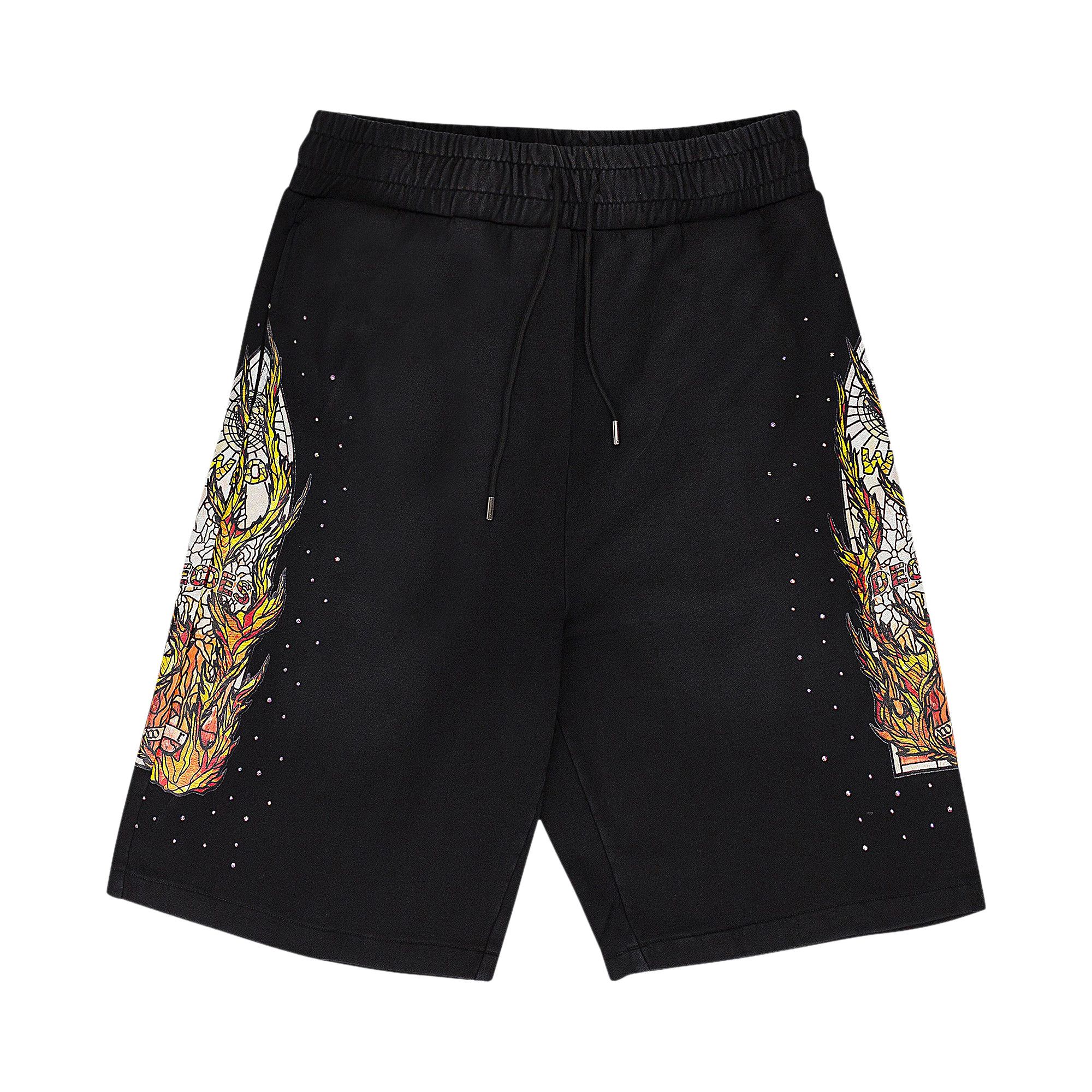Buy Who Decides War Flame Glass Sweatshorts 'Black' - 1120060002SH