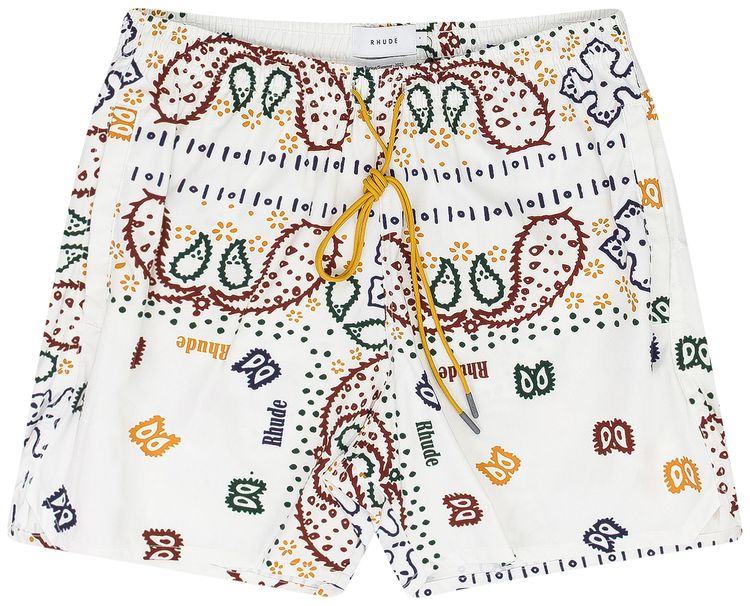 Rhude Logo Swim Trunks Cream