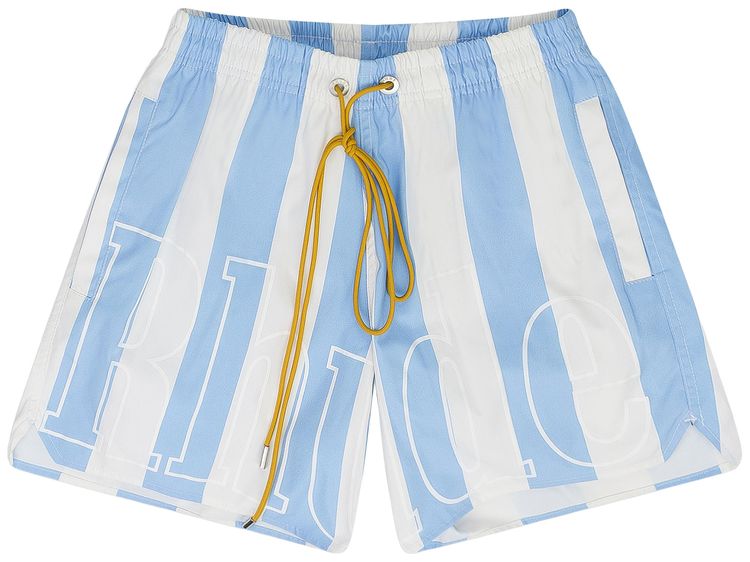 Rhude Logo Striped Swim Trunks Blue