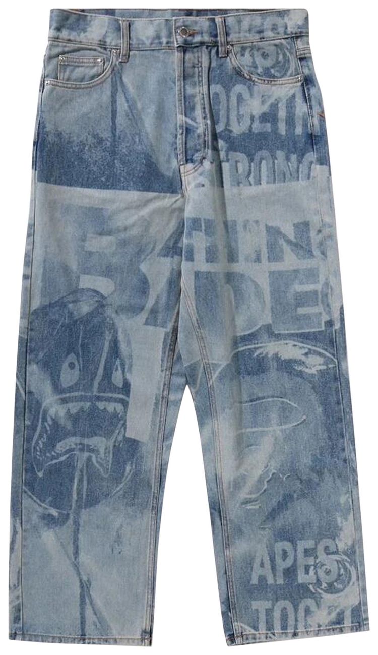 BAPE Overall Lasered Relaxed Fit 13oz Denim Pants Blue