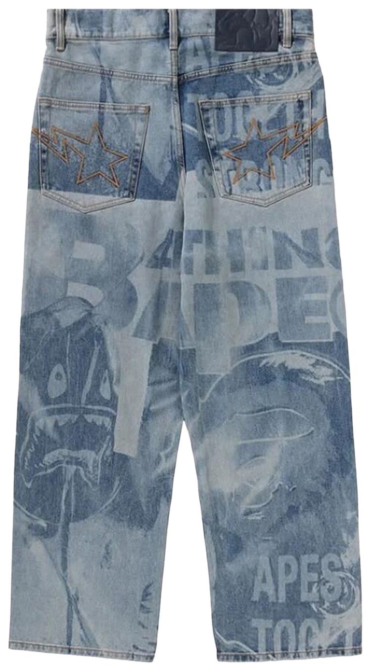 BAPE Overall Lasered Relaxed Fit 13oz Denim Pants Blue