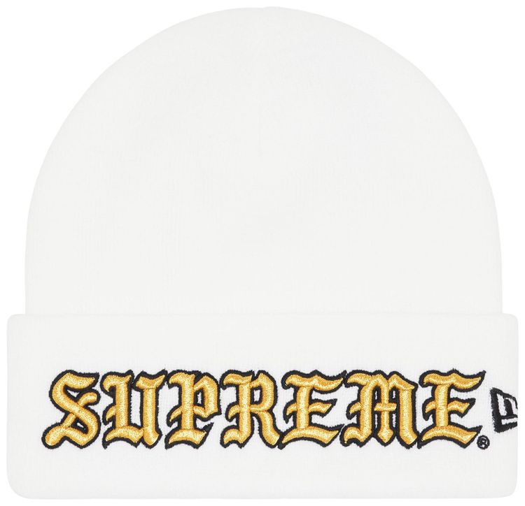 Supreme New Era Old English Beanie White